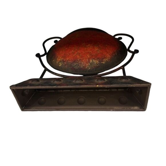 Rustic Brown Metal Tabletop Decor Gong Style Metal Art Center Piece Distressed - Picture 5 of 10